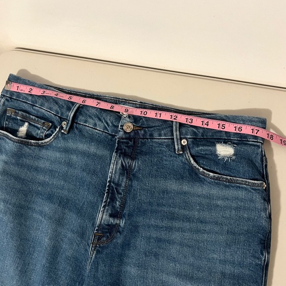 Good American Distressed Jeans Size 16 Ripped Knee Blue Denim Boot Cut Womens - Picture 4 of 5